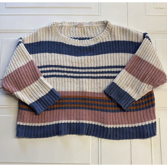 By Together Sweaters - By Together Blue Cream Chunky Oversized Knit Sweater Size Small